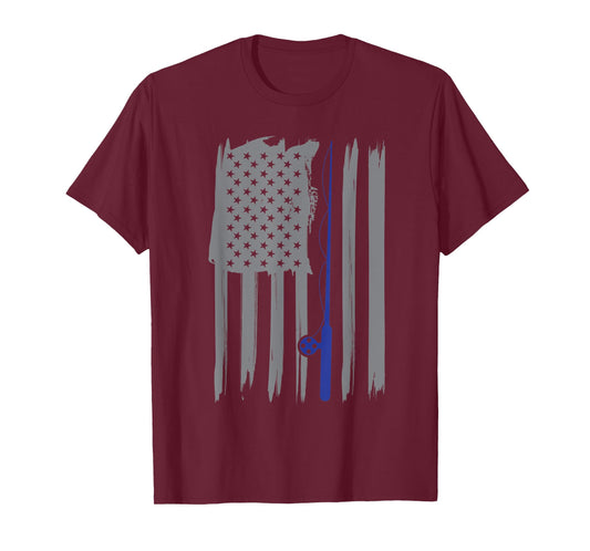 Thin Blue Line Law Police American Flag Fishing Patriotic T-Shirt