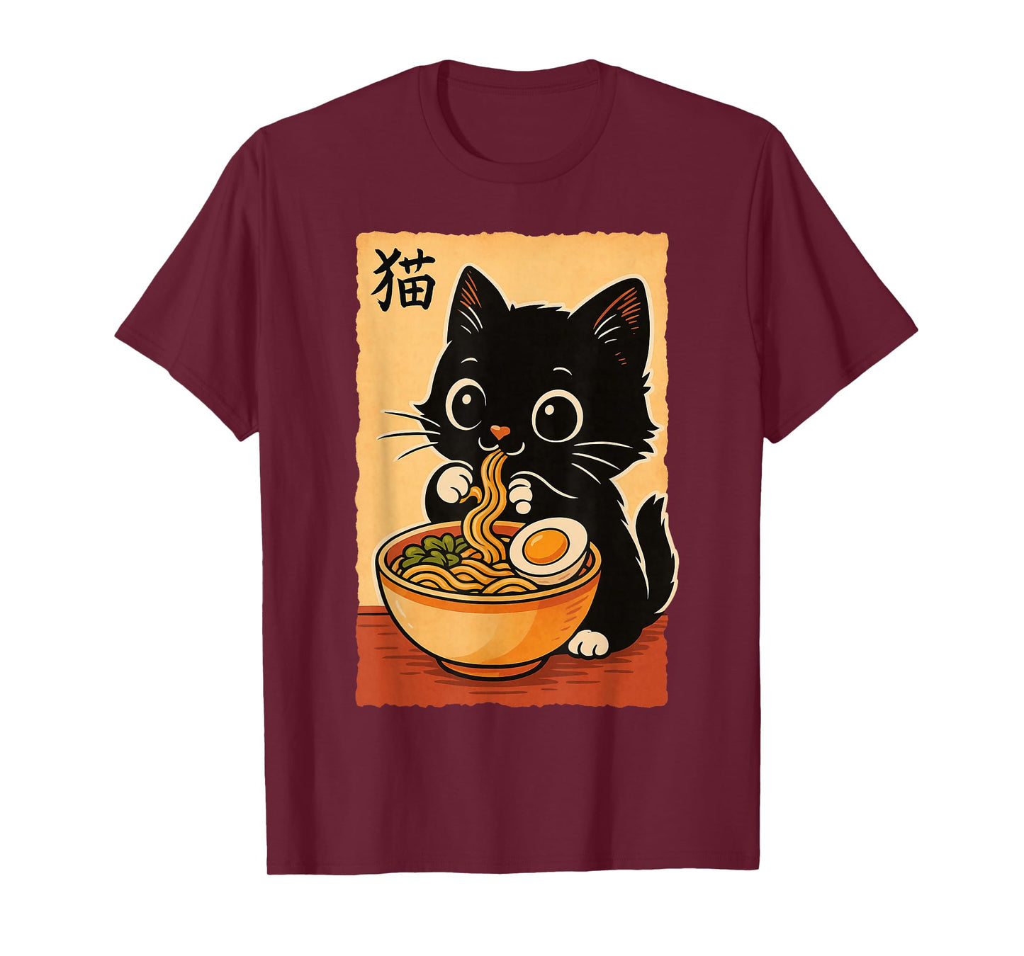 Cute Black Cat Eating Ramen Japanese Kawaii Funny Anime T-Shirt