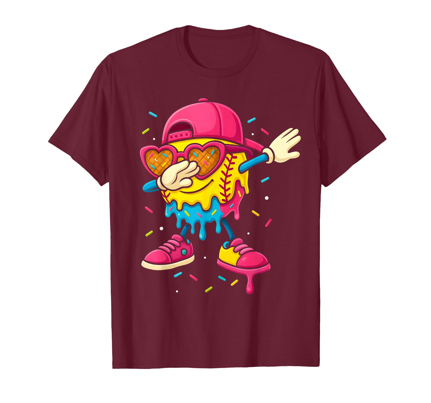 Softball Drip Ice Cream Girls Dabbing With Cute Sprinkles T-Shirt
