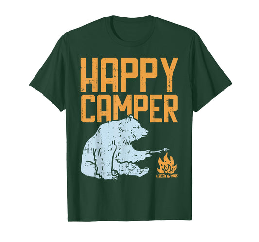 Happy Camper Bear Vacation Hiking Camp Campfire Camping Gift T-Shirt