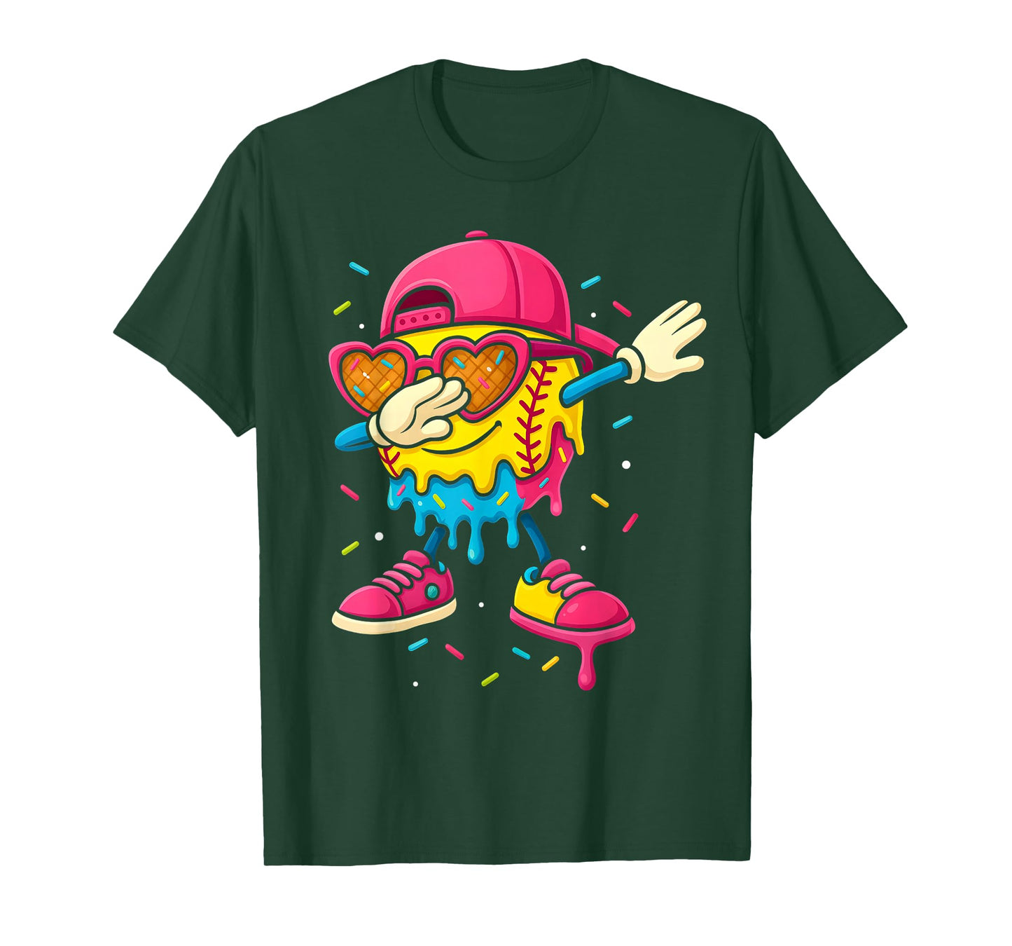 Softball Drip Ice Cream Girls Dabbing With Cute Sprinkles T-Shirt