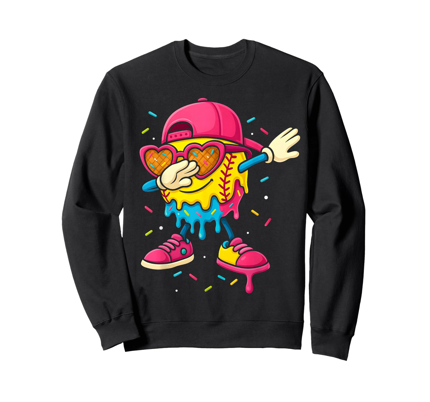 Softball Drip Ice Cream Girls Dabbing With Cute Sprinkles T-Shirt