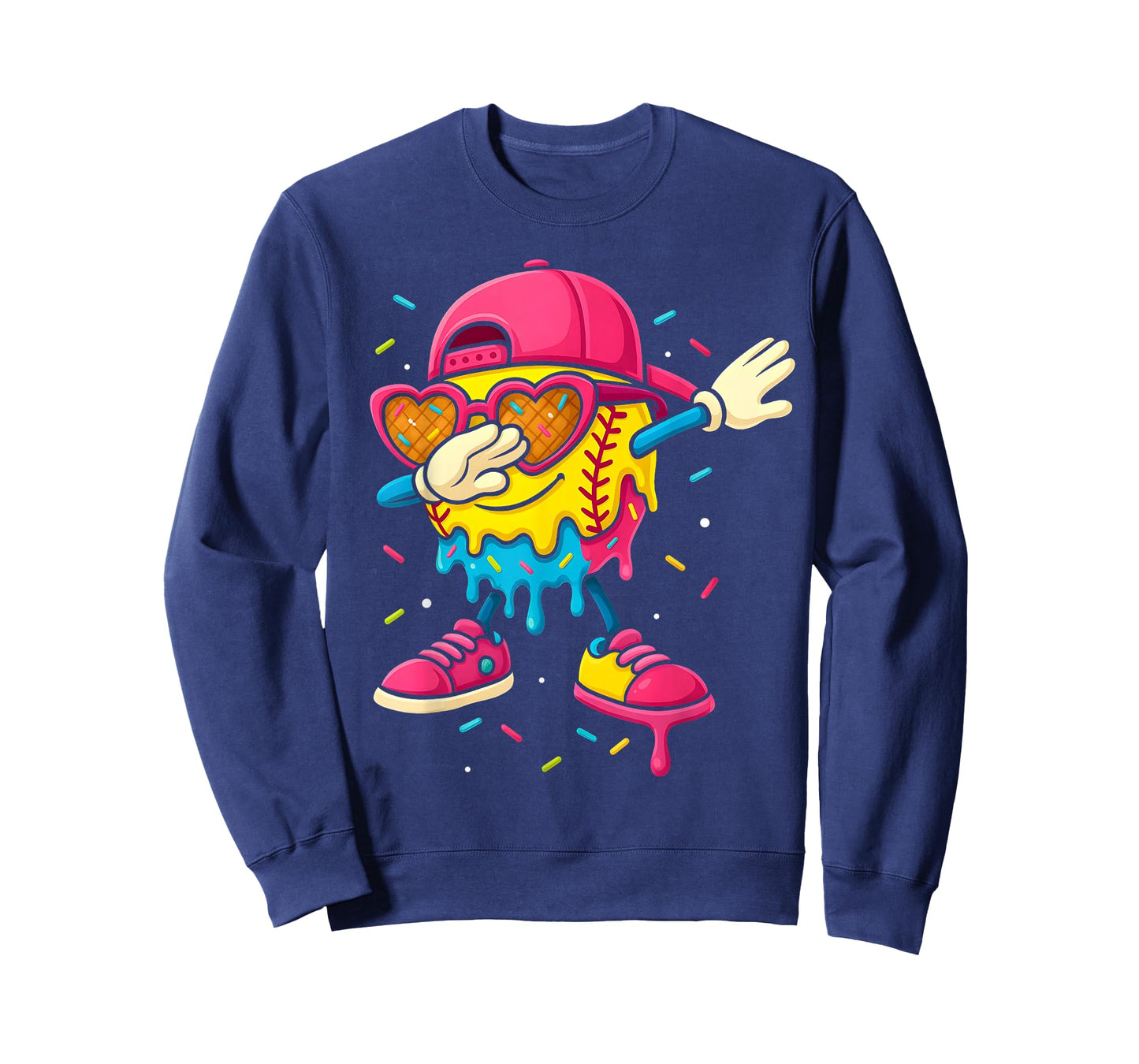 Softball Drip Ice Cream Girls Dabbing With Cute Sprinkles T-Shirt