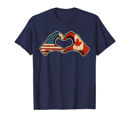 Half Canadian Half American Canada USA Flag Heart T-Shirt