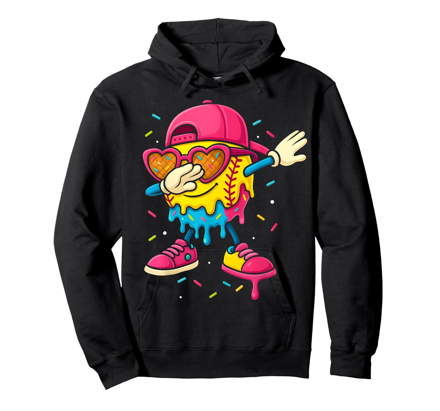Softball Drip Ice Cream Girls Dabbing With Cute Sprinkles T-Shirt