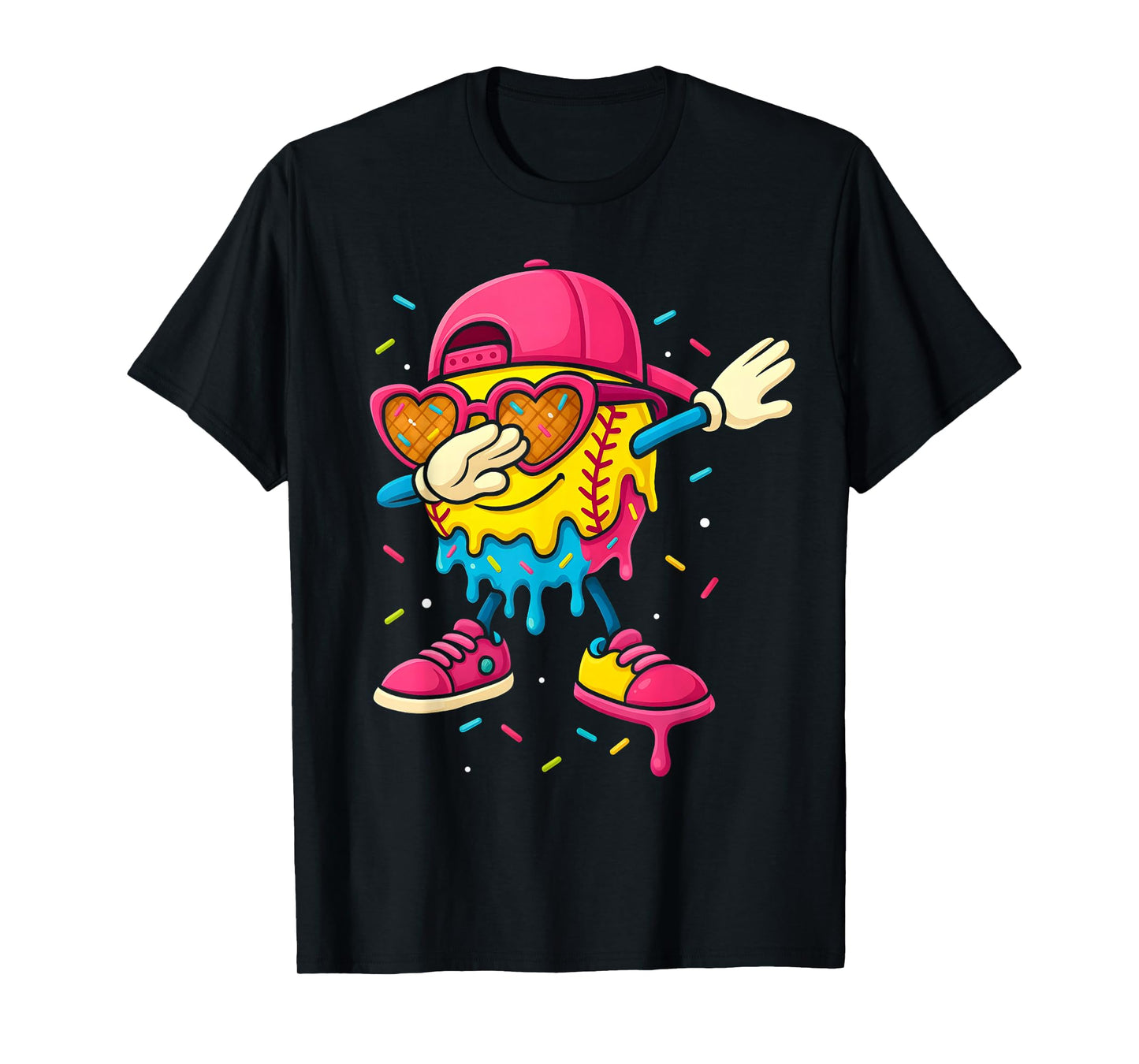Softball Drip Ice Cream Girls Dabbing With Cute Sprinkles T-Shirt